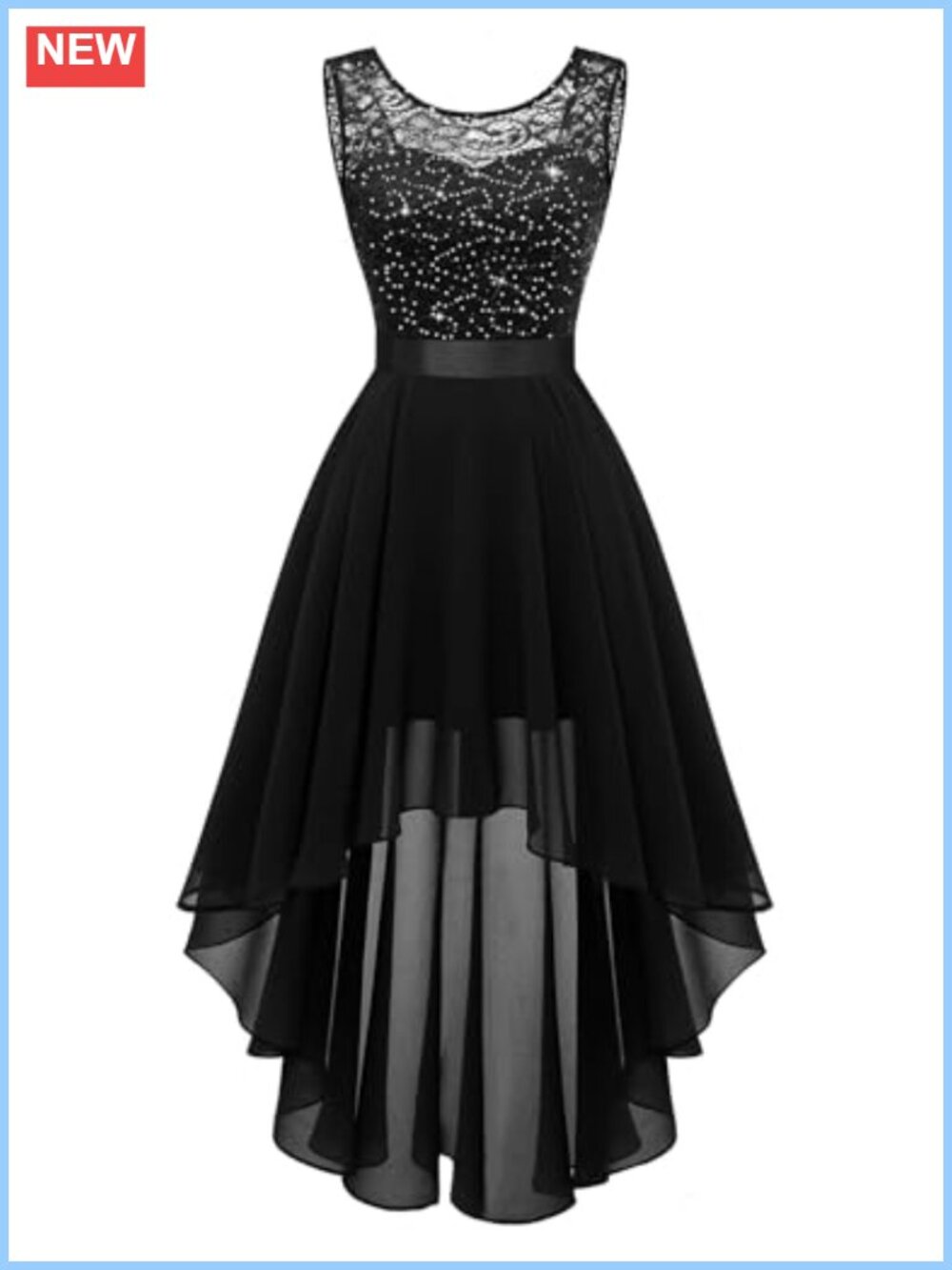 BeryLove Lace Sequin High Low Formal Dress Sleeveless V Back Homecoming